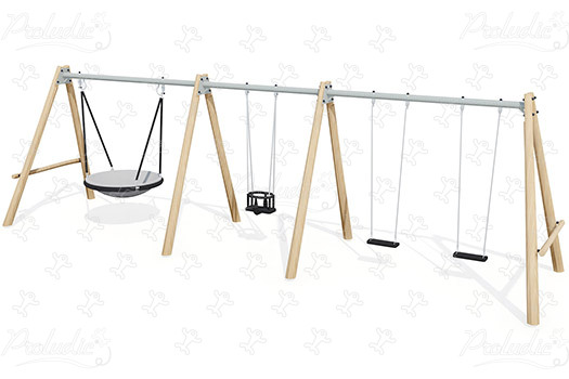 Hinta 2 vízszintes üléssel, 1 babaüléssel J447-G játszóterek fenntartható természetes fából készült játszótéri eszközök hagyományos eszközök kép 3d