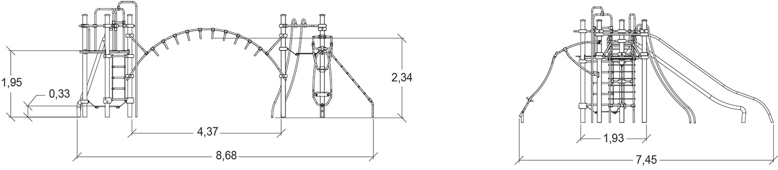 J2573-M játszóterek többfunkciós játékok / több tevékenységet kínáló eszközök ixo kép oldalnézet