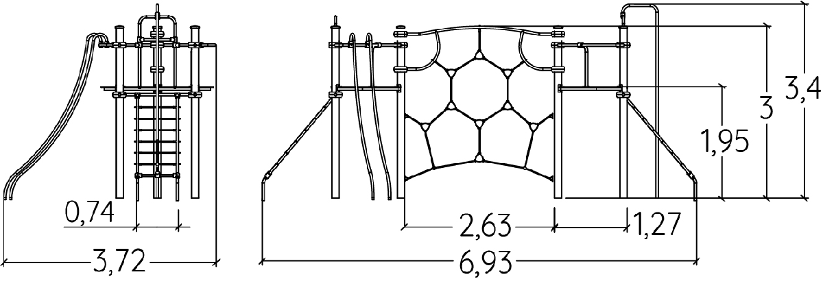 J2575-M játszóterek többfunkciós játékok / több tevékenységet kínáló eszközök ixo kép oldalnézet