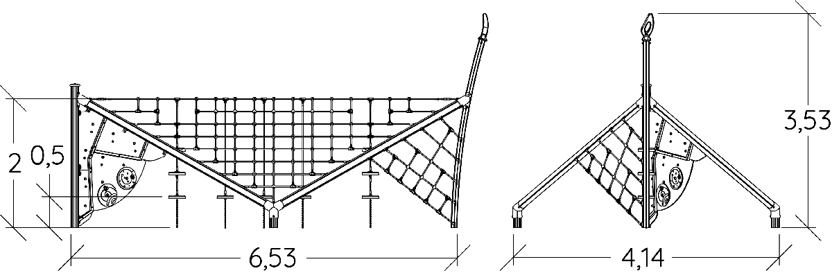 J57006 játszóterek egyensúlyozó és mászó játszótéri eszközök hegymászó felszerelés kép oldalnézet