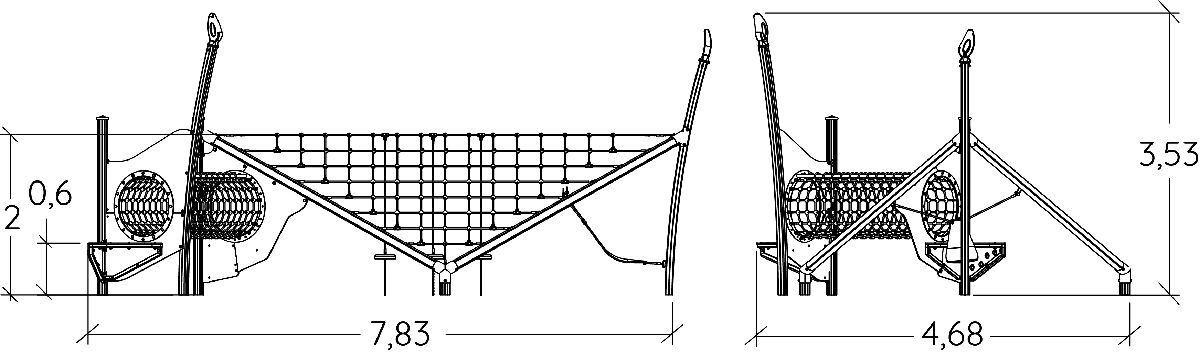 J57007 játszóterek egyensúlyozó és mászó játszótéri eszközök hegymászó felszerelés kép oldalnézet